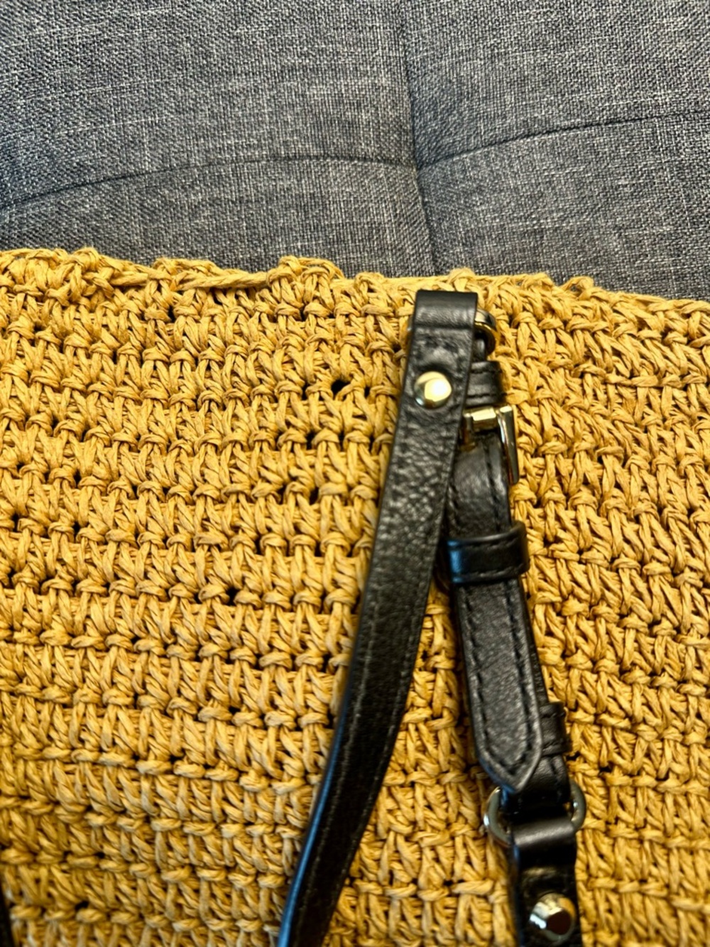 Michael Kors Mustard Yellow Woven Tote with Black Trim - Picture 13 of 14